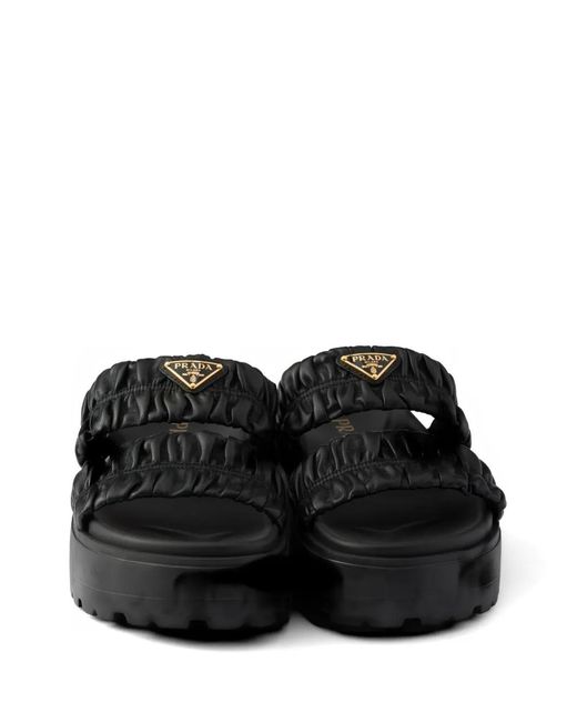 Prada Black Matelassé Nappa Leather Flatform Slides
