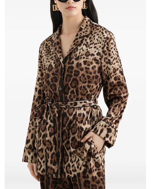 Dolce & Gabbana Black Leopard-Print Belted Pajama Shirt