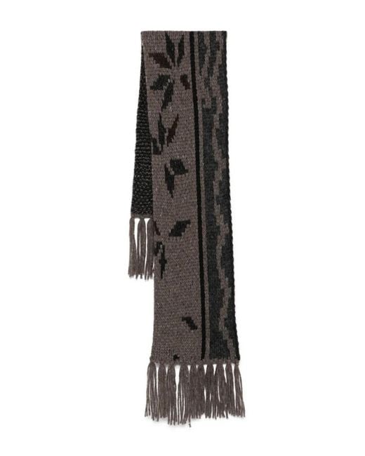 Magliano Black Floral-Pattern Fringed Scarf