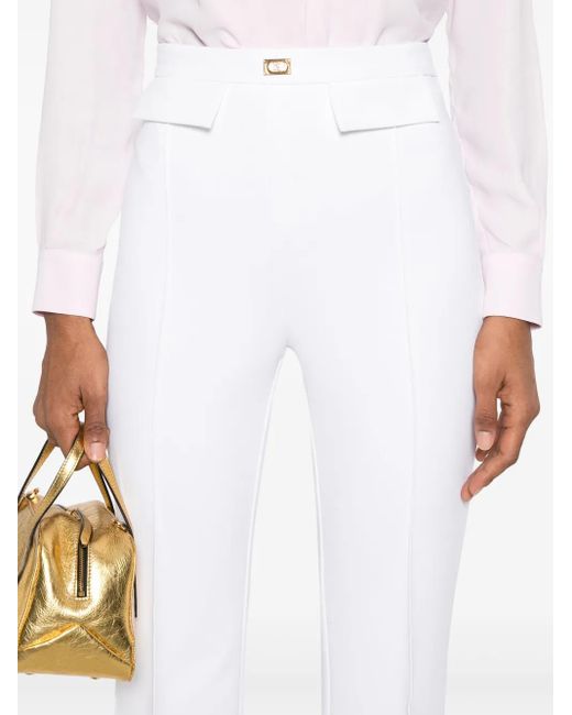 Elisabetta Franchi White Hose Aus Krepp Mit Logo-Schild