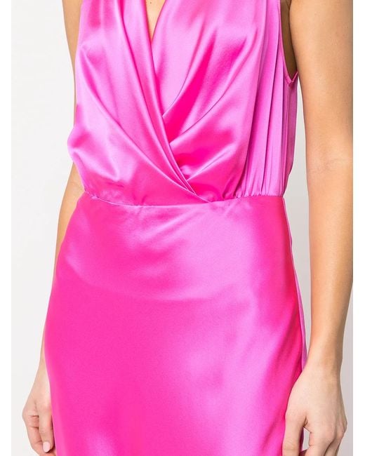 Michelle Mason Pink Draped-Detail Halterneck Gown
