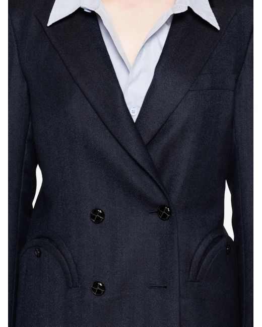 Blazé Milano Blue Trimmed-Collar Double-Breasted Blazer