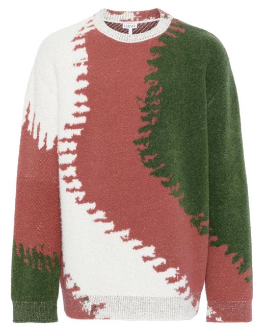 Loewe Red Colour-Block Jacquard Jumper for men