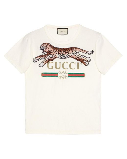 Camiseta con logo y motivo de leopardo Gucci de hombre de color White