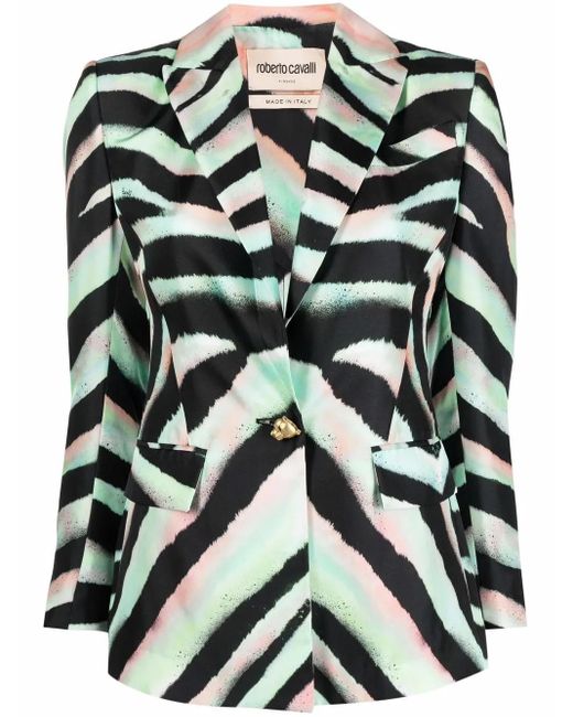 Roberto Cavalli ゼブラプリント シルクジャケット Black