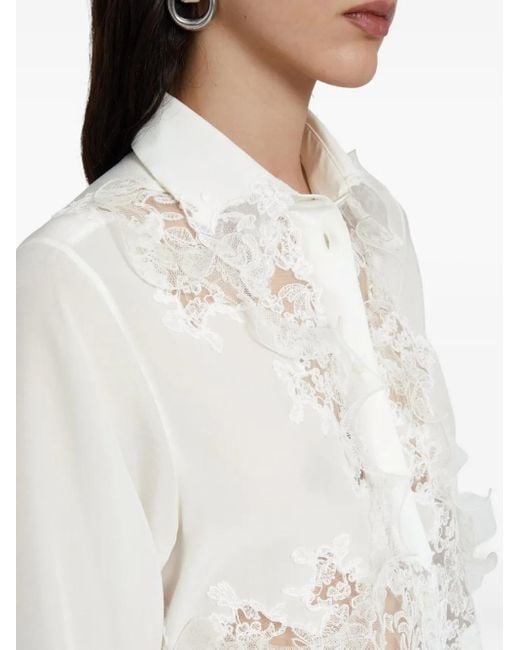Ermanno Scervino White Lace-Embellished Silk Shirt