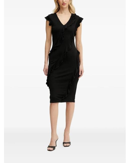 Karl Lagerfeld Black Ruffle-Detail Midi Dress