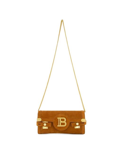 Balmain Brown B-Buzz 23 Suede Shoulder Bag