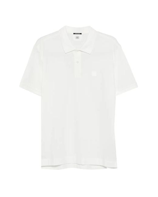C P Company White Short-Sleeve Logo-Patch Polo Shirt for men