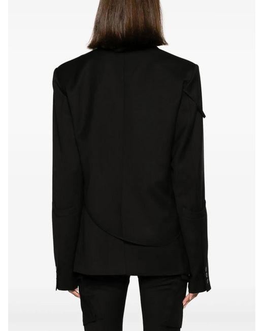 ANDREADAMO Black Layered-Detail Notched-Lapels Blazer