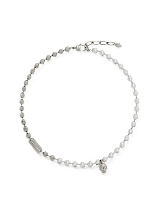 McQueen White Skull Pearl-Embellished Necklace for men