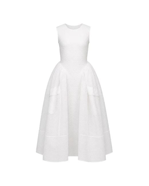 CECILIE BAHNSEN White Cloqué-Effect Sleeveless Midi Dress