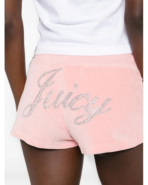 Sporty & Rich Pink X Juicy Couture Crystal-Embellished Drawstring Shorts