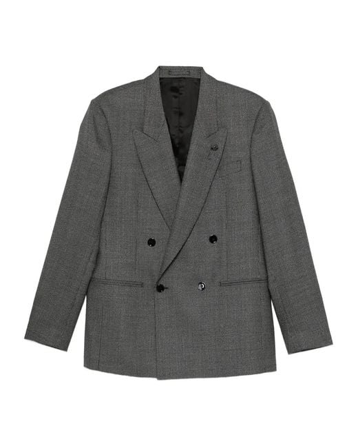 Lardini Gray Double-Breasted Blazer for men