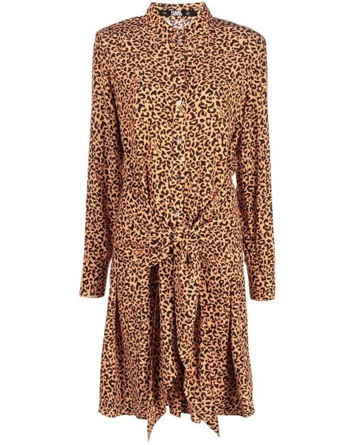 Karl Lagerfeld Brown Robe Ceinturée À Imprimé Léopard