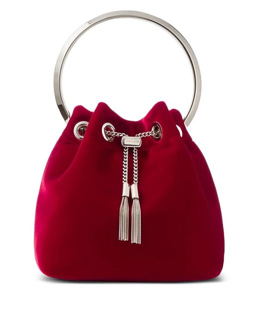 Jimmy Choo Red Bon Bon Ring-Top Bucket Bag