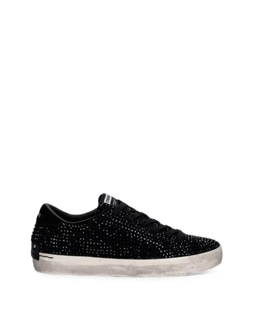 Crime London Black Distressed Crystal-Embellished Sneakers