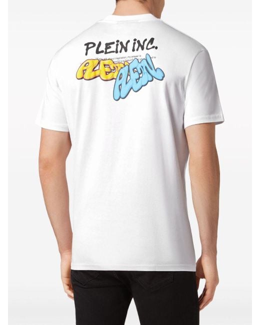 Philipp Plein White Bombing Graffiti Cotton T-shirt for men