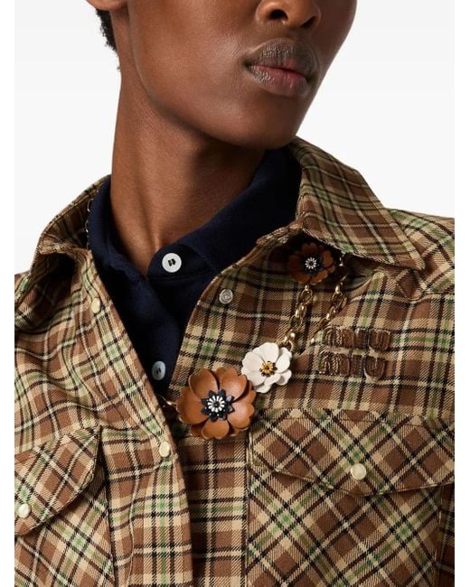 Miu Miu Geruite Blouse Met Drukknoopsluiting in het Natural