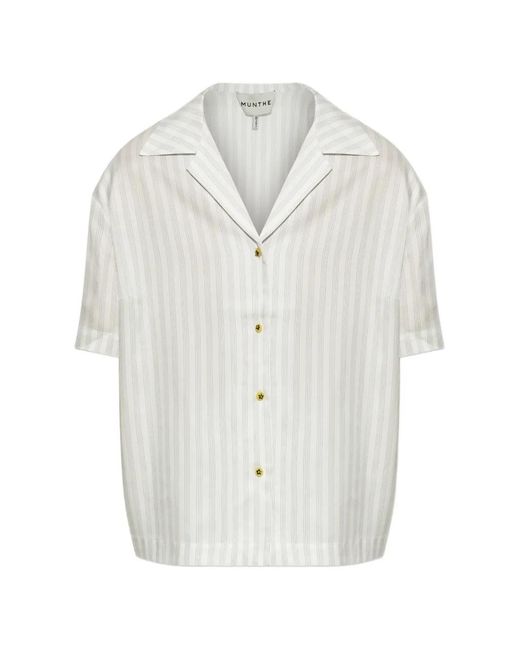 Munthe White Brianda Pinstripe-Pattern Short-Sleeved Shirt