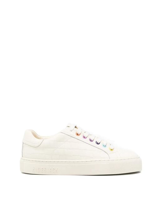 HIDE & JACK White Crocodile-Embossed Sneakers