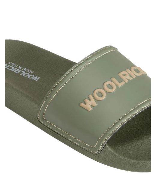 Woolrich Green Contrasting Stitching Logo Slide Sandals for men