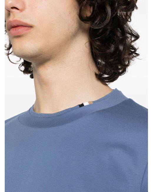 Boss Blue Layered-collar Cotton T-shirt for men