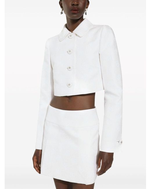 Giacca crop con monogramma jacquard di Dolce & Gabbana in White