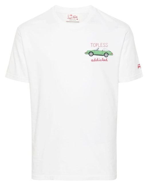Mc2 Saint Barth White Logo-embroidered Organic Cotton T-shirt for men