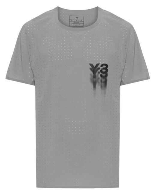 Y-3 Gray Logo-print Perforated T-shirt for men