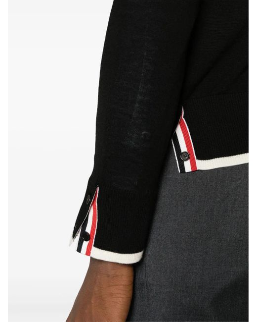 Thom Browne Black Relaxed Fit Crew Neck Pullover W/4 Bar Stripes Sweater for men