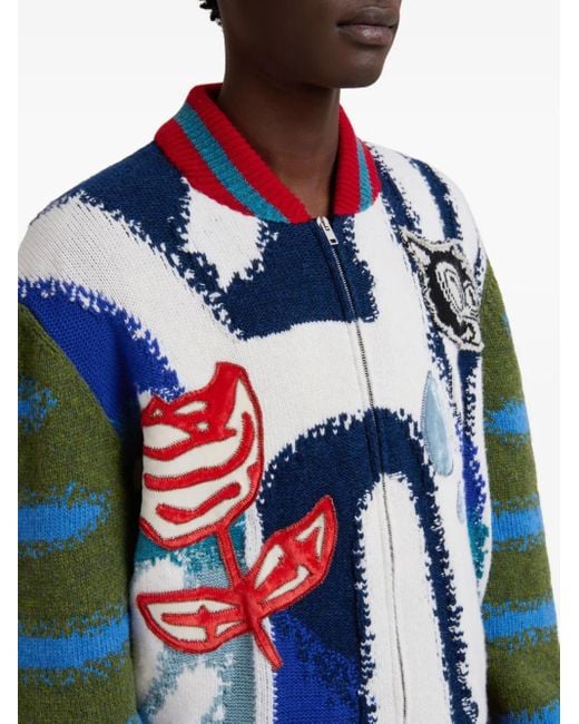 Marni Blue Graphic-Knitted Cardigan for men