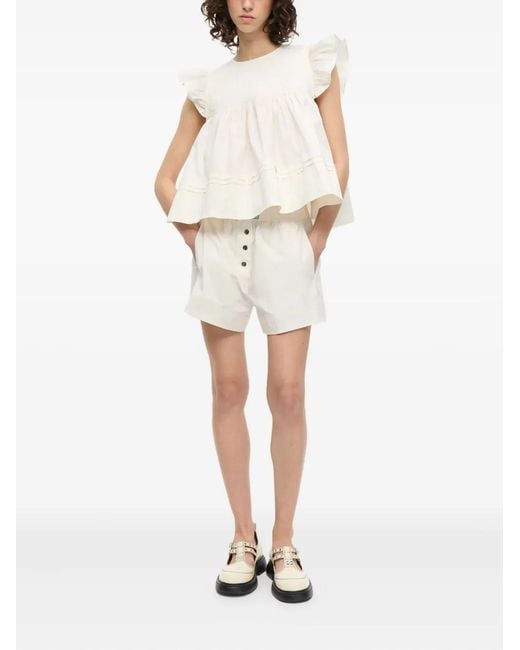 Ganni White Logo-Patch Shorts