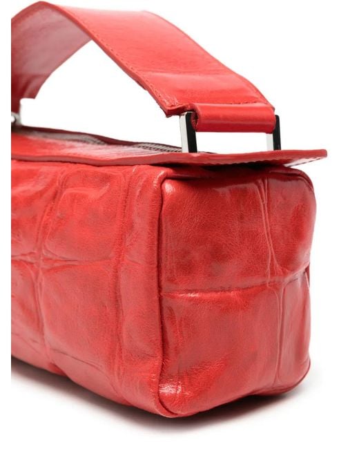 MSGM Red Crocodile-Effect Buckle-Detail Tote Bag