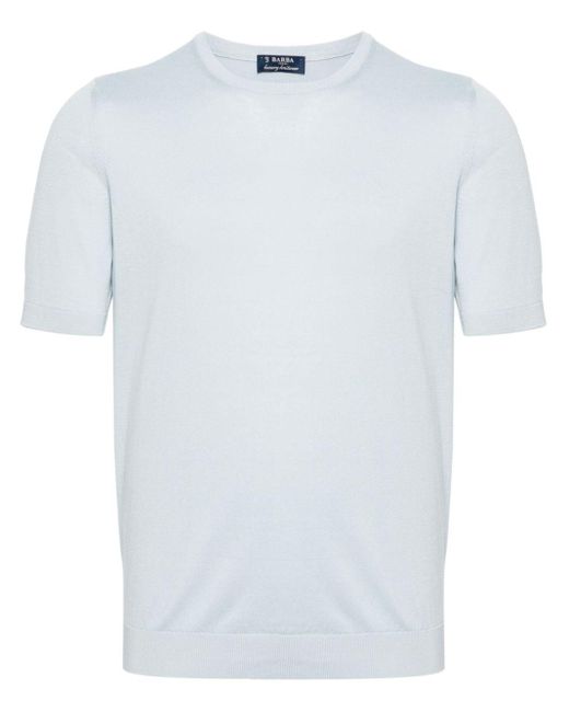 Barba Napoli White Fine-knit Silk T-shirt for men