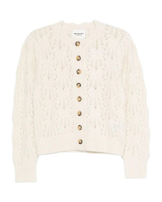 Isabel Marant Natural Button-Front Open-Knit Cardigan