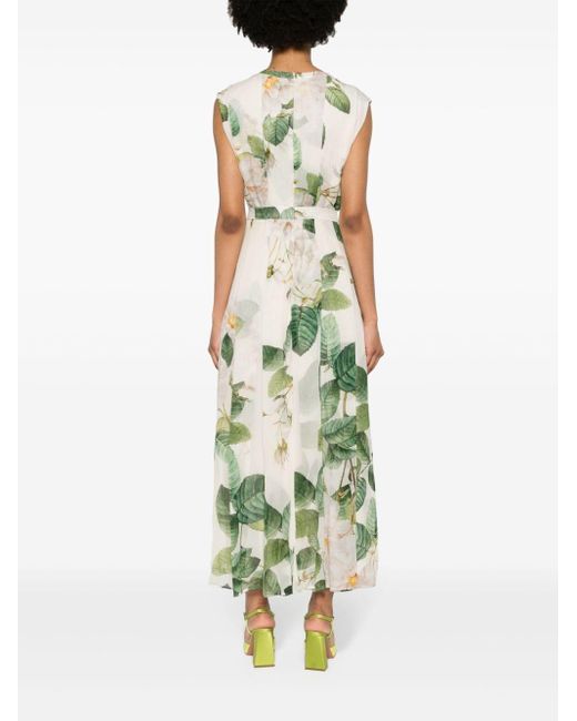 Giambattista Valli Green Floral-print Silk Dress