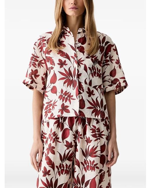 ViCOLO Red Leaf-Print Short-Sleeve Shirt