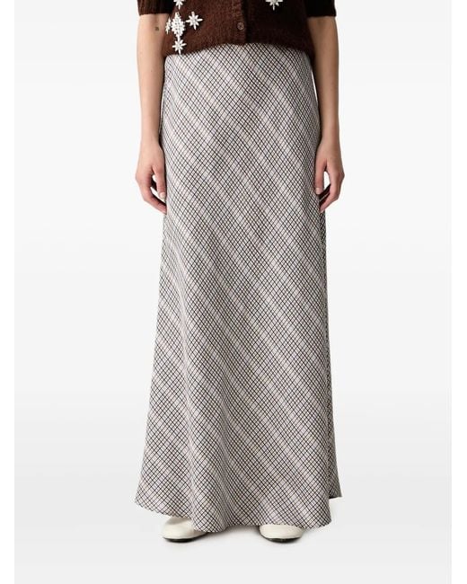Munthe Brown Check-Pattern Flared Maxi Skirt