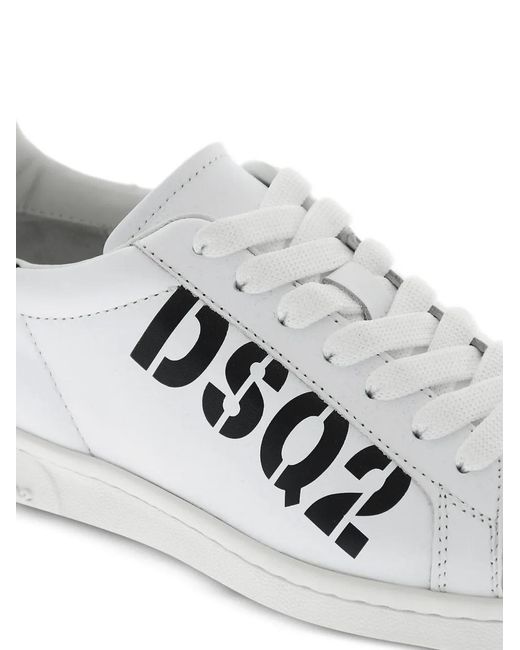 DSquared² White Boxer Logo-Print Leather Sneakers