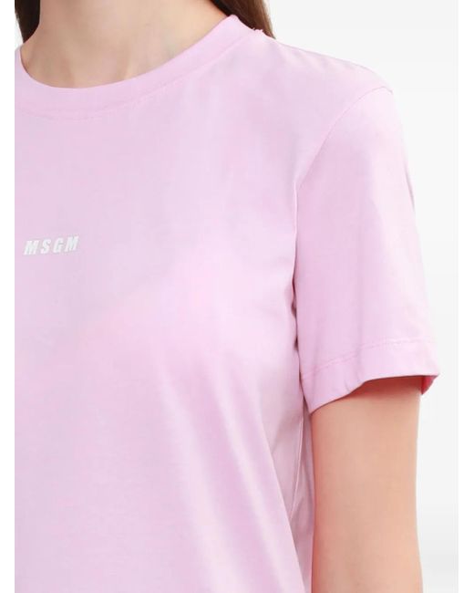 MSGM Pink Logo-Print Cotton T-Shirt