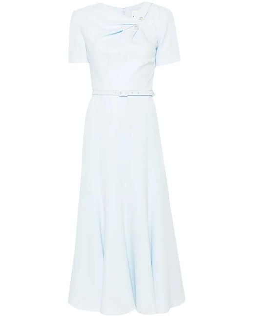 Roland Mouret White Short Sleeve Heavy Cady Belted Midi Dress