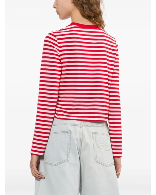 AAPE BY A BATHING AP Red Horizontal-Stripe Heart-Patch T-Shirt