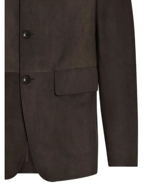 Zegna Black Secondskin Il Buttoned Leather Jacket for men