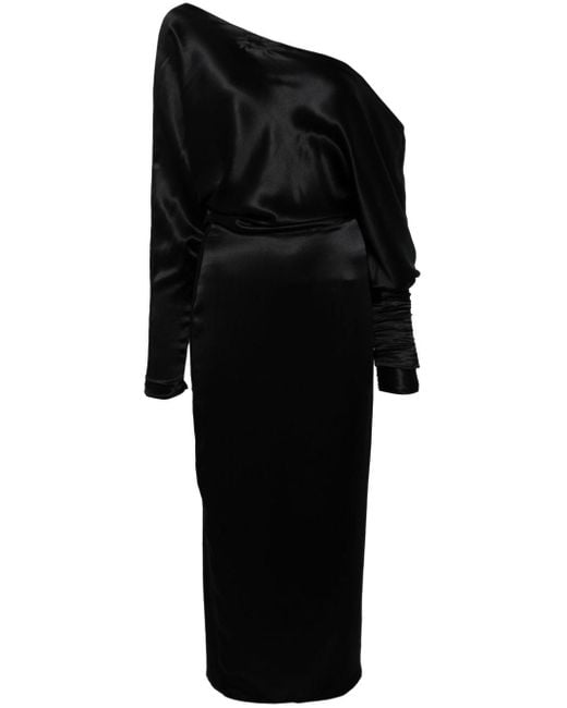 Kiki de Montparnasse Black One-shoulder Silk Midi Dress