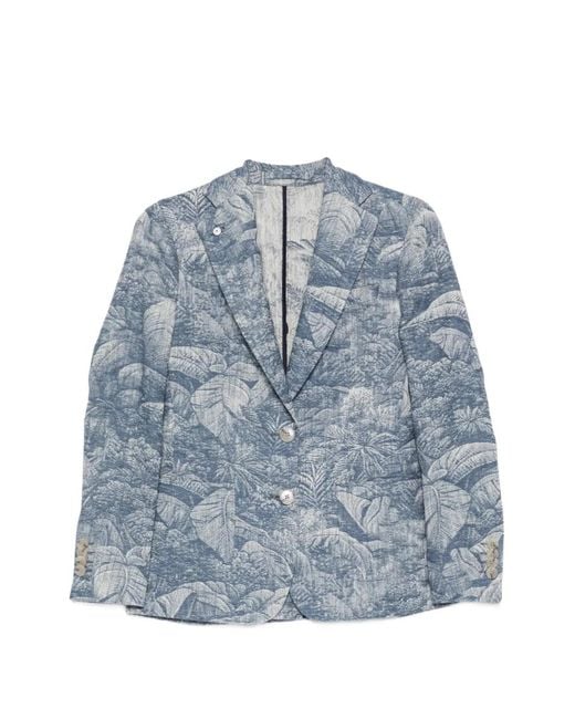 L.b.m. 1911 Blue Floral-Jacquard Single-Breasted Blazer