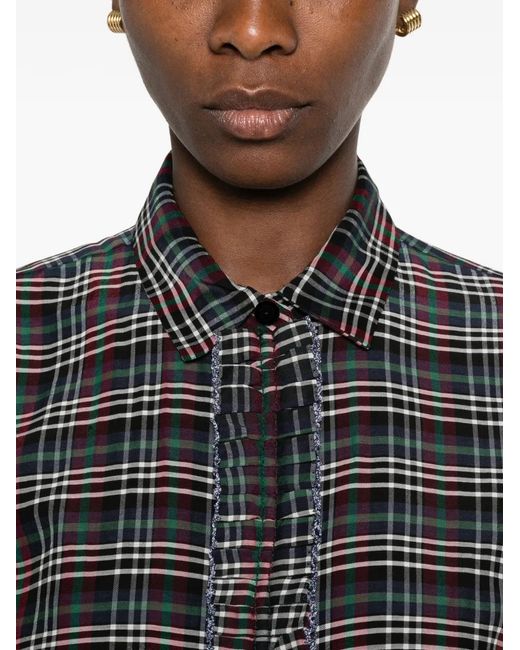 Forte_forte Gray Ruffled-Trim Tartan-Print Shirt