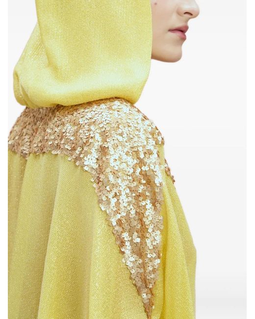 SANA OSMANI Yellow Chloris Hooded Sequin Mini Dress