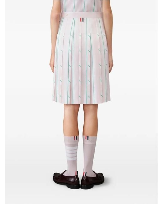 Thom Browne White Madras Cotton Striped Pleated Skirt