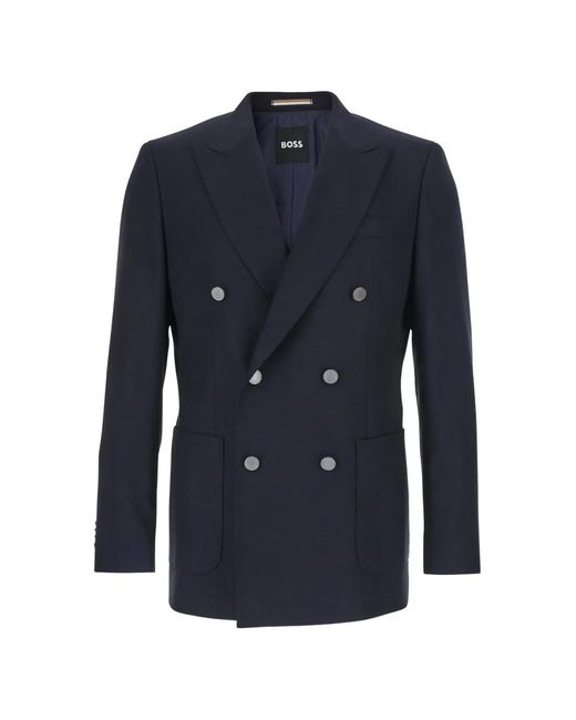Boss Blue Double-Breasted Wool Blazer for men